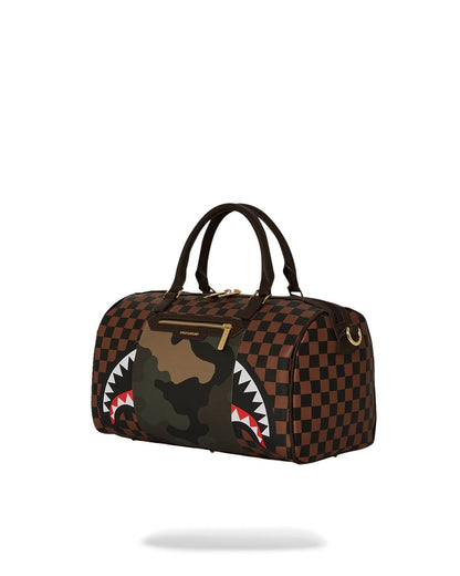 EXTERIOR GOLD ZIP POCKET SHARKS IN PARIS MINI DUFFLE | Sprayground New