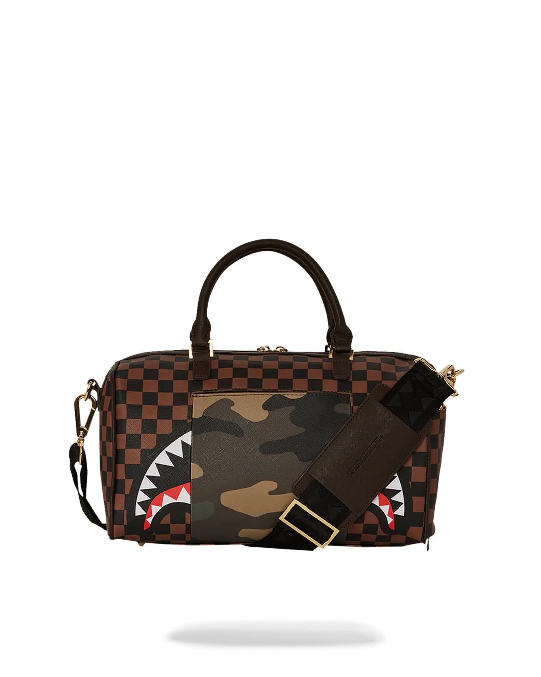 EXTERIOR GOLD ZIP POCKET SHARKS IN PARIS MINI DUFFLE | Sprayground New