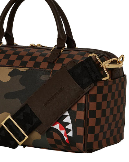 EXTERIOR GOLD ZIP POCKET SHARKS IN PARIS MINI DUFFLE | Sprayground New