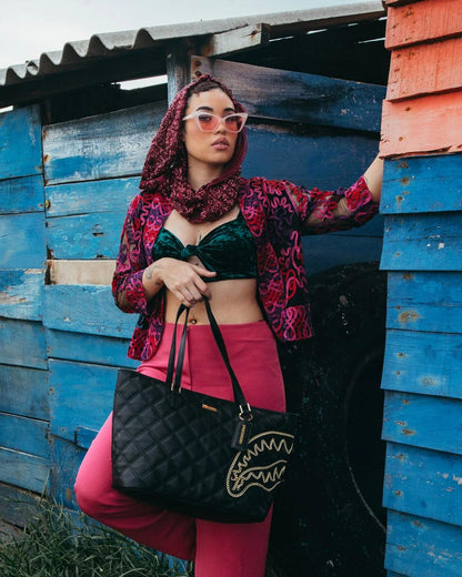 NOIR QUILT GOLD CHAIN SHARK TOTE | Sprayground Recommended