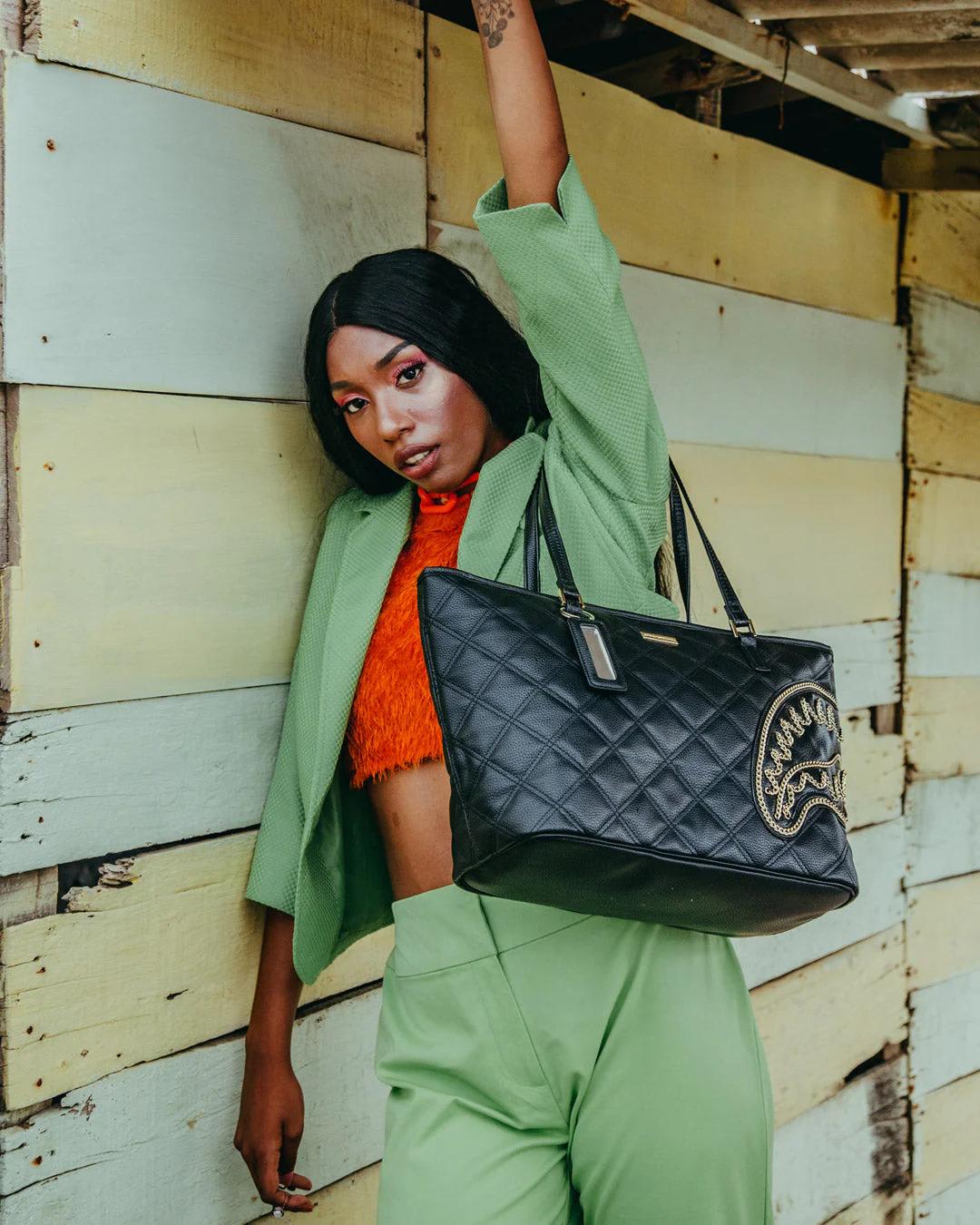 NOIR QUILT GOLD CHAIN SHARK TOTE | Sprayground Recommended