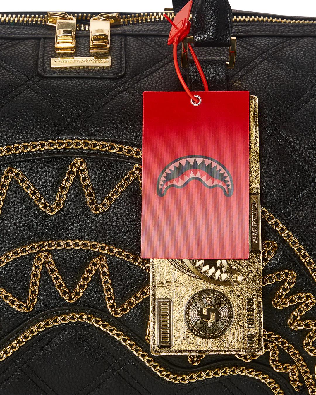 NOIR QUILT GOLD CHAIN SHARK DUFFLE | Sprayground Classic