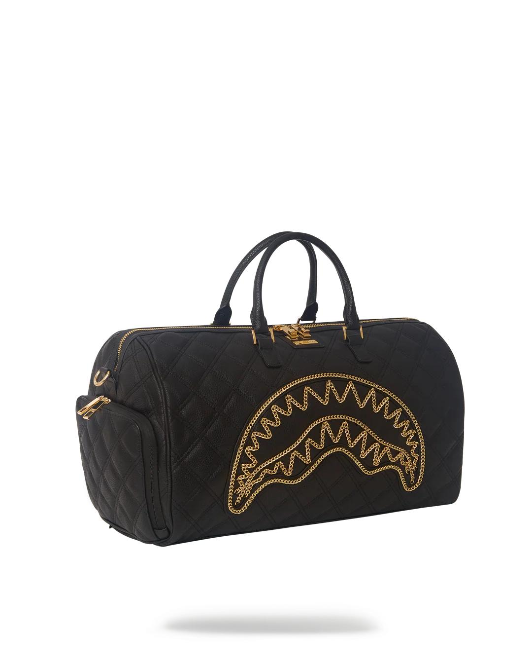 NOIR QUILT GOLD CHAIN SHARK DUFFLE | Sprayground Classic