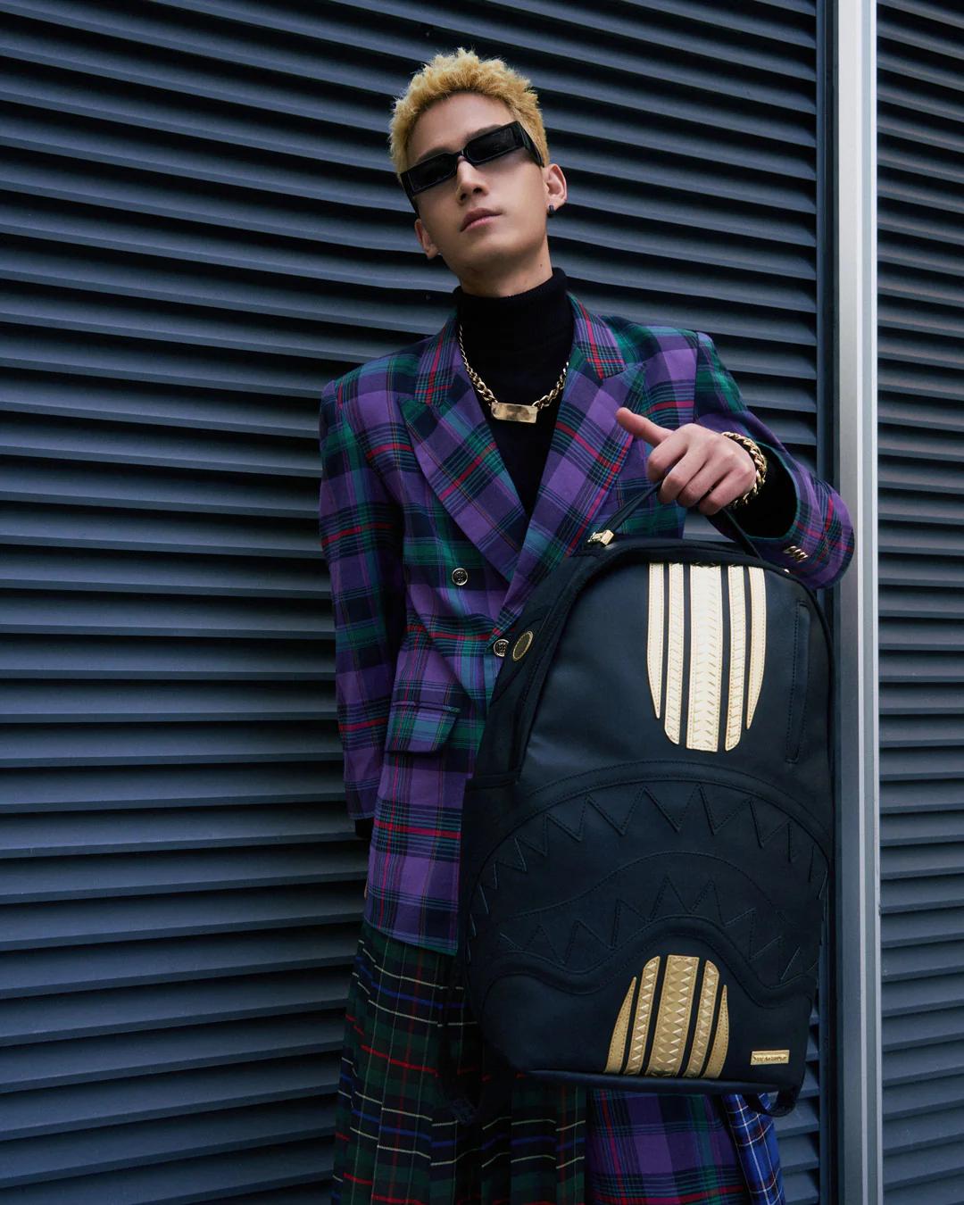 GOLD AND BLACK RACING STRIPES BACKPACK | Sprayground Featured