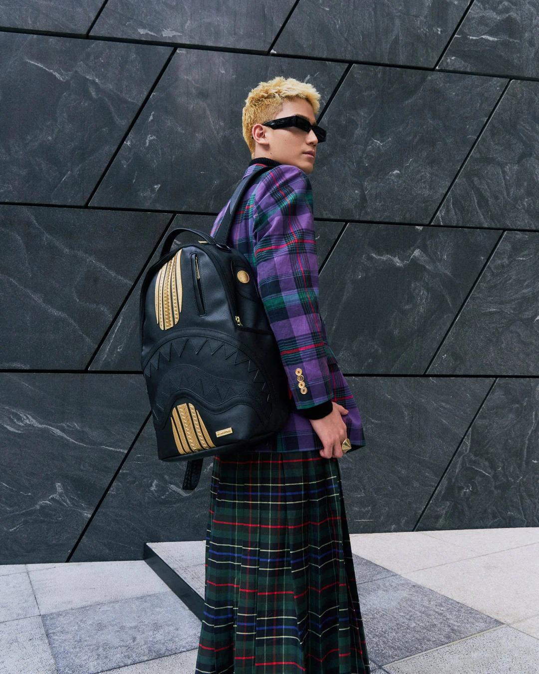 GOLD AND BLACK RACING STRIPES BACKPACK | Sprayground Featured