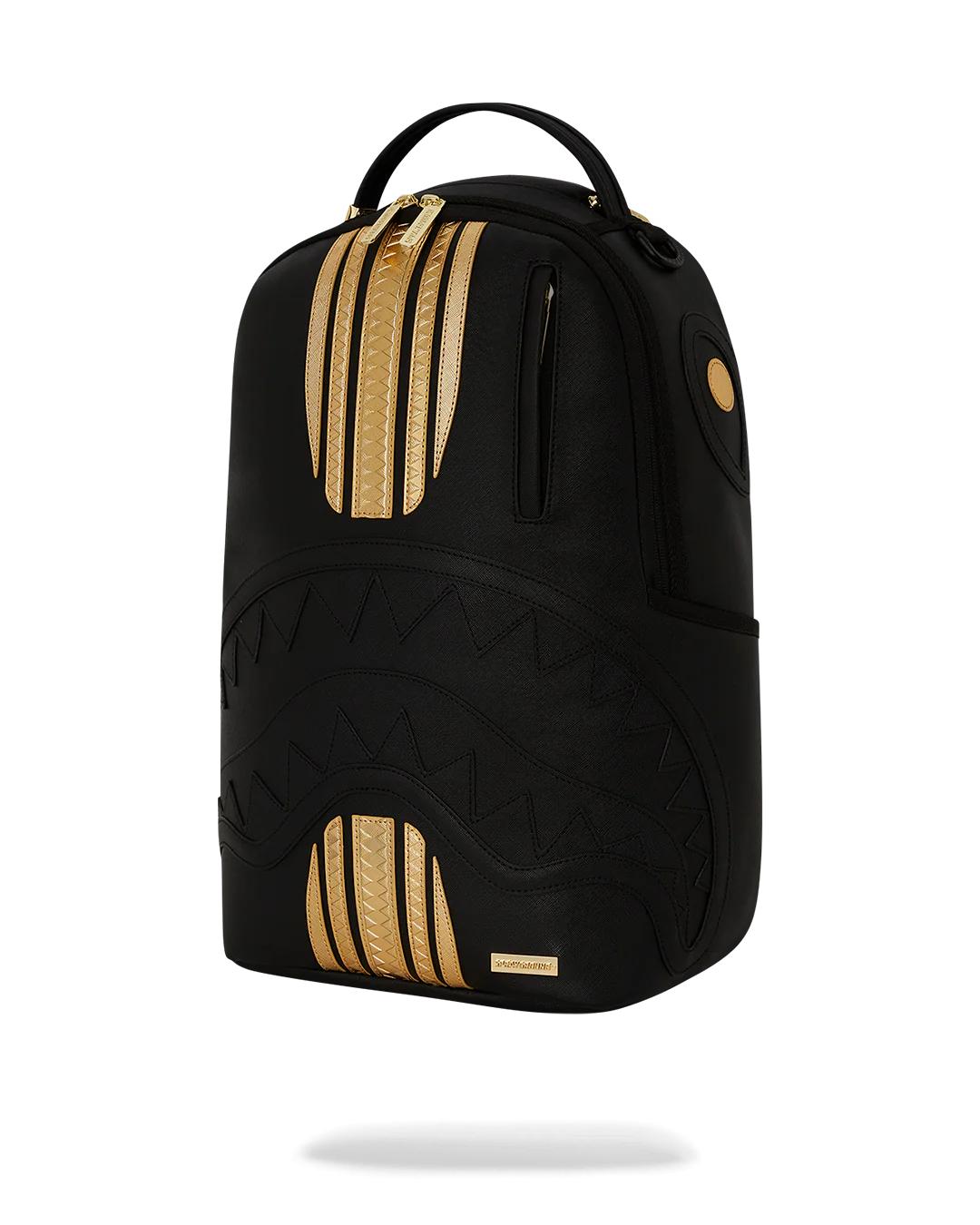 GOLD AND BLACK RACING STRIPES BACKPACK | Sprayground Featured