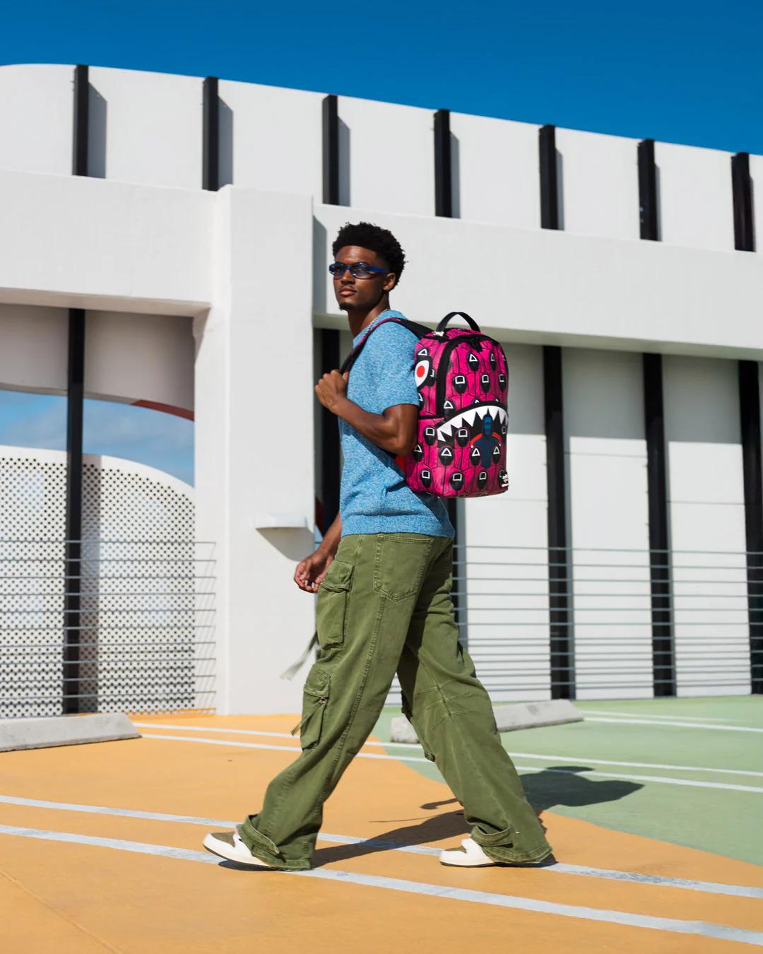 SQUID GAME COLLAB FRONT MAN & PINK GUARD SHARKS BACKPACK | Sprayground Recommended